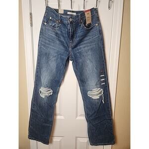 Levi's Womens Sz 28 Mid-Rise Low Pro Straight Jeans Breathe Out Distressed NWT